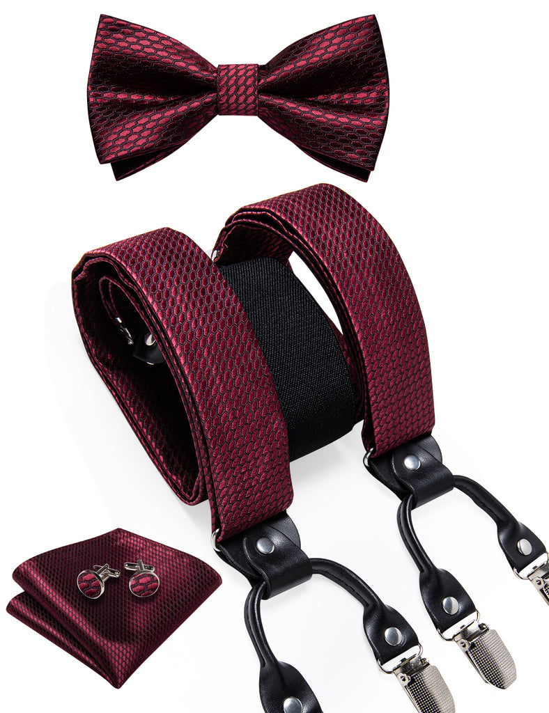 Claret Dotted Brace Clip On Mens Suspender With Bow Tie Set Dibangustore 8354