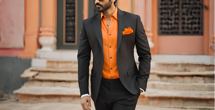 hot orange button shirt for men