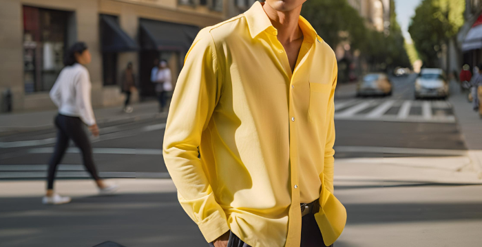 mens yellow button shirt for men