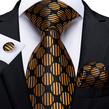 Brown Golden Dots Necktie Pocket Square Cufflinks Set