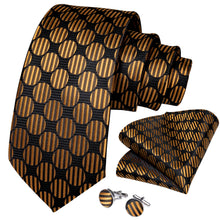 Brown Golden Dots Necktie Pocket Square Cufflinks Set