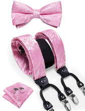 Pink Floral Brace Clip-on Men's Suspender with Bow Tie Set