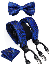 Blue Floral Brace Clip-on Men's Suspender with Bow Tie Set