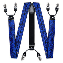 Blue Floral Brace Clip-on Men's Suspender with Bow Tie Set