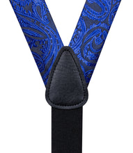 Blue Floral Brace Clip-on Men's Suspender with Bow Tie Set