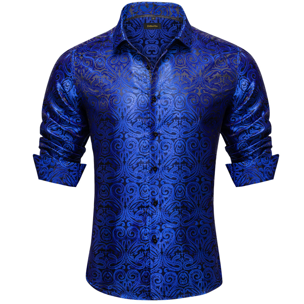 Dibangu Blue Floral Silk Men's Shirt– DiBanGuStore