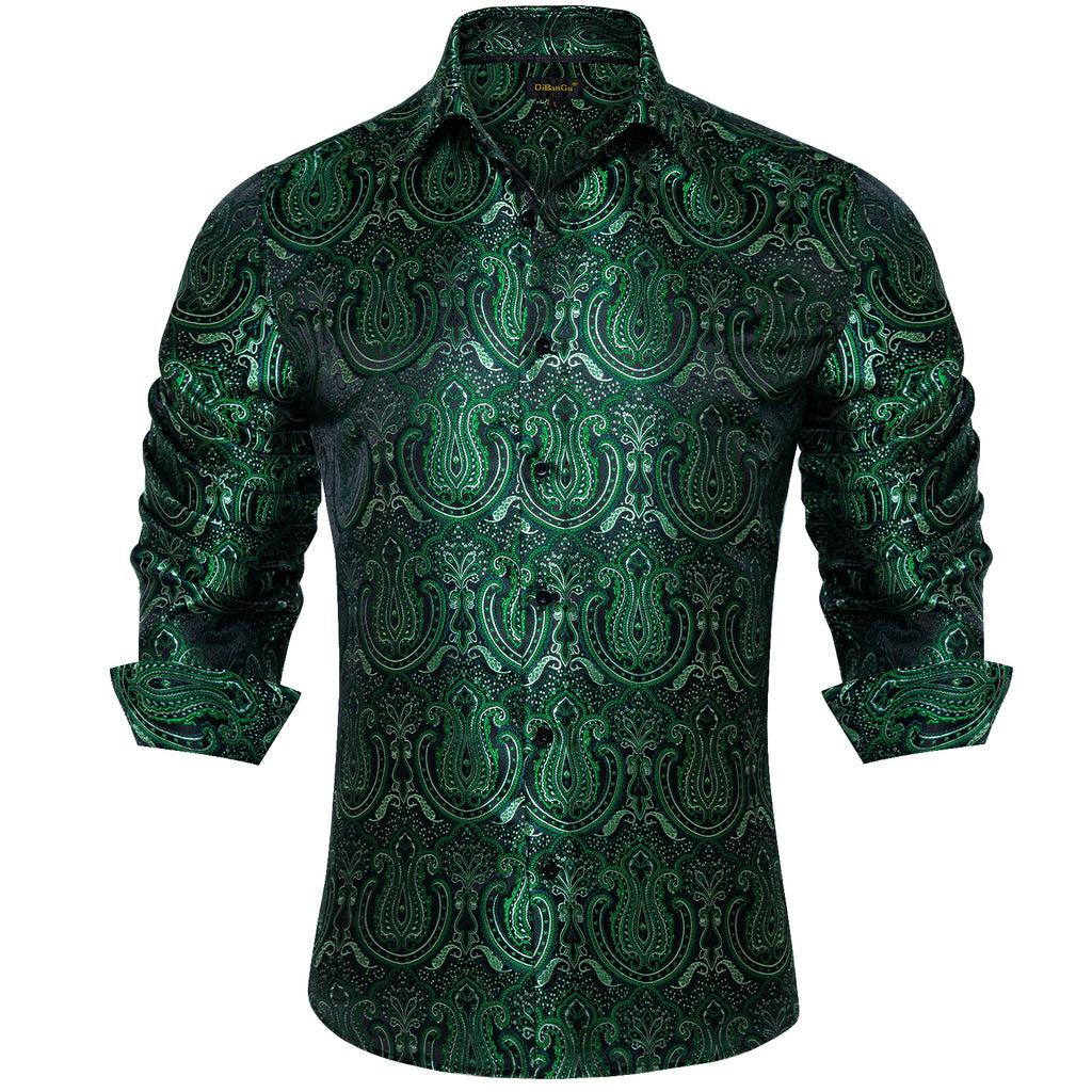 Dibangu New Green Floral Silk Men's Shirt– DiBanGuStore