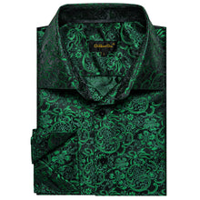 silk mens button down long sleeve floral dark green dress shirt