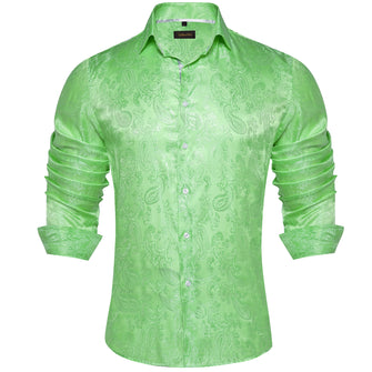 business dress shirt silk mens paisley apple green shirts for men