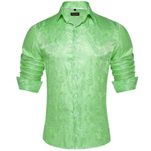 fashion paisley silk mens light green dress shirt outfit button down long sleeve shirt