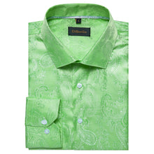 fashion paisley silk mens light green dress shirt outfit button down long sleeve shirt