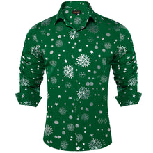 fashion Christmas silver snowflakes green shirt men's button up long sleeve shirt