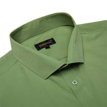Business Dress Shirt Dark Sea Green Solid Men's Silk Long Sleeve Shirt