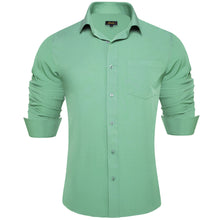Mint Green Solid Silk Button Down Shirt for Men Long Sleeve Shirt