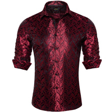 Burgundy Red dress suit shirt silk mens floral shirt