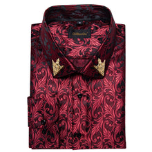 Burgundy Red dress suit shirt silk mens floral shirt