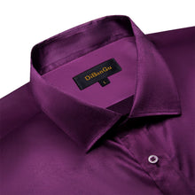 high quality solid mens button down deep purple silk shirt mens long sleeve shirt