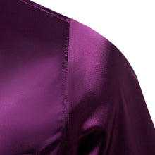 high quality solid mens button down deep purple silk shirt mens long sleeve shirt