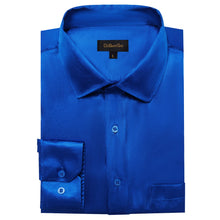 fashion business blue solid high quality silk mens dress shirt for business work formal suit