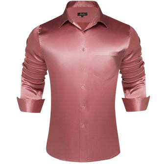 classic business solid satin mens red salmon dress shirt