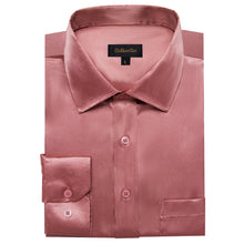 business solid button up rose pink silk mens shirts for suit top