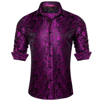 fashion formal business work paisley dark purple shirt for men