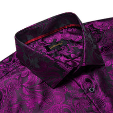 fashion formal business work paisley dark purple shirt for men