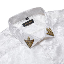 fashion white paisley button up silk shirt for men
