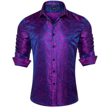 Fashion Mixed Color Men's Dress Shirt purple blue silk mens paisley shirts