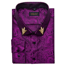 business dress design deep purple silk mens paisley print shirt