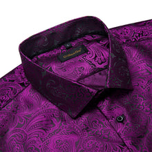 business dress design deep purple silk mens paisley print shirt