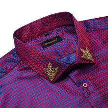 button down silk purple red geometric silk mens wedding shirts