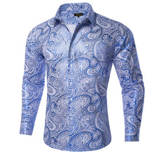 DiBanGu Blue Paisley Hot Stamping Button Up Long Sleeve Shirt for Men