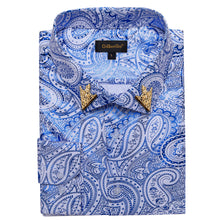 DiBanGu Blue Paisley Hot Stamping Button Up Long Sleeve Shirt for Men