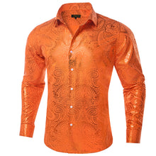 DiBanGu Deep Carrot Orange Paisley Hot Stamping Button Up Long Sleeve Shirt for Men