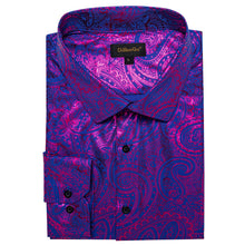 DiBanGu Deep Purple Blue Paisley Hot Stamping Button Up Long Sleeve Shirt for Men