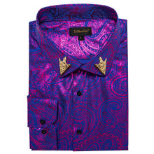 DiBanGu Deep Purple Blue Paisley Hot Stamping Button Up Long Sleeve Shirt for Men