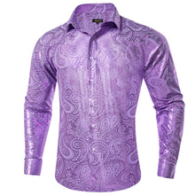 DiBanGu Orchid Purple Paisley Hot Stamping Button Up Long Sleeve Shirt for Men