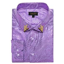 DiBanGu Orchid Purple Paisley Hot Stamping Button Up Long Sleeve Shirt for Men