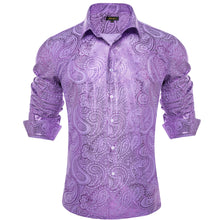 DiBanGu Orchid Purple Paisley Hot Stamping Button Up Long Sleeve Shirt for Men