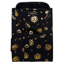 DiBanGu Black Gold Jack-o'-Lantern Stamping Button Up Long Sleeve Shirt for Men