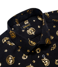 DiBanGu Black Gold Jack-o'-Lantern Stamping Button Up Long Sleeve Shirt for Men