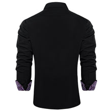 DiBanGu Black Solid Splicing Orchid Purple Paisley Silk Mens Long Sleeve Shirt