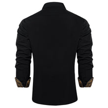 DiBanGu Black Solid Splicing Gold Paisley Silk Mens Long Sleeve Shirt