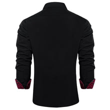 DiBanGu Black Solid Splicing Burgundy Paisley Silk Mens Long Sleeve Shirt