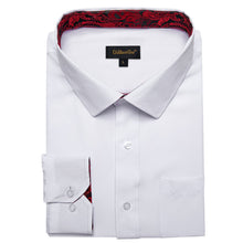 DiBanGu White Solid Splicing Dark Red Paisley Silk Mens Long Sleeve Shirt