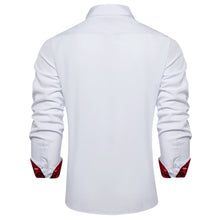 DiBanGu White Solid Splicing Dark Red Paisley Silk Mens Long Sleeve Shirt