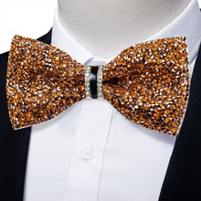 Imitation Rhinestone Diamond Bow Tie Gold Crystal Bow Ties for Men with Adjustable Length Pre-Bow Tie for Party Wedding