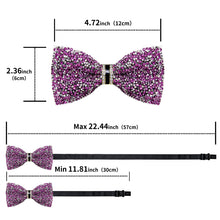 Purple Silver  Imitation Diamond Rhinestone Bow Ties Party Banquet Glitter Bowties with Adjustable Length Men's Pre-tied Bow Ties for Wedding Parties