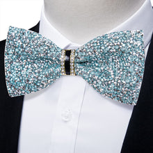 Novelty Pre-Tied Bowtie Men's  Light Blue Silver Crystal Bling Sparkle Rhinestone Banquet Wedding Bow Tie